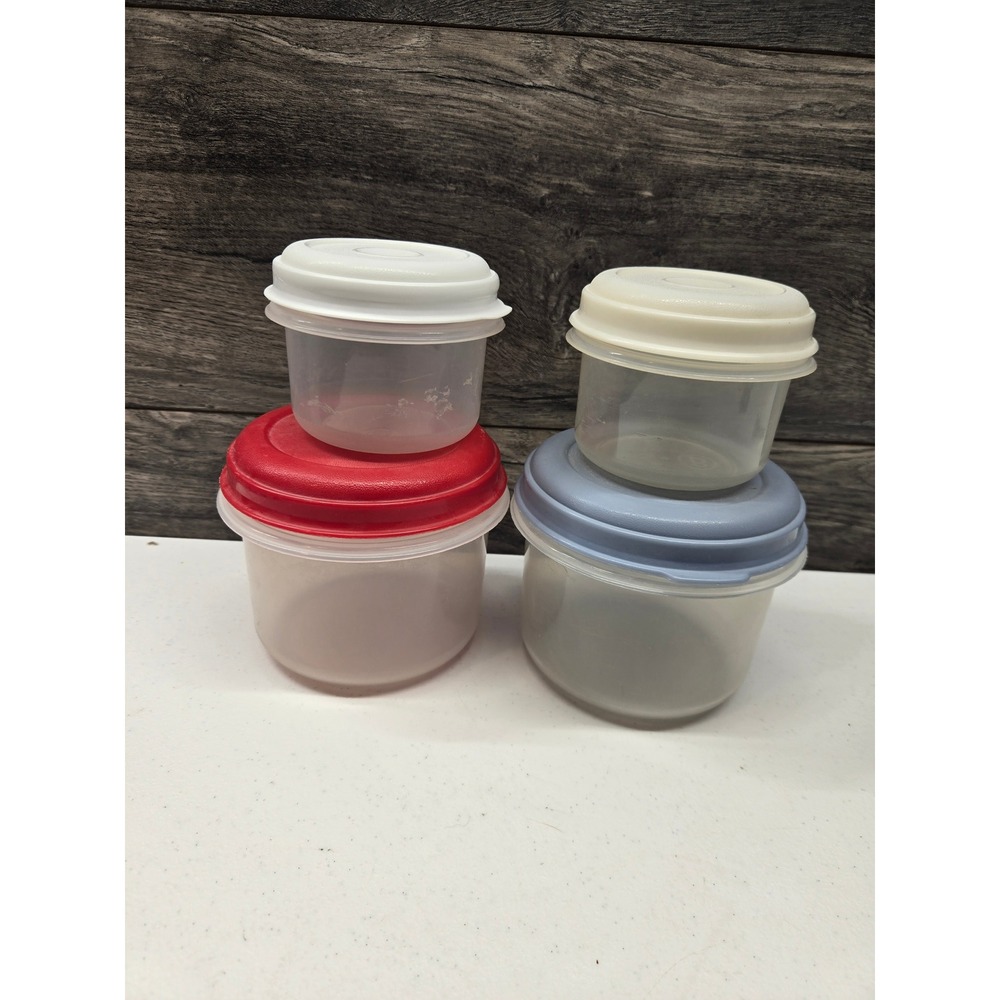 Vtg Rubbermaid Servin Saver Food Storage Set 4 Containers 3 Cup 1 Cup Round Lids